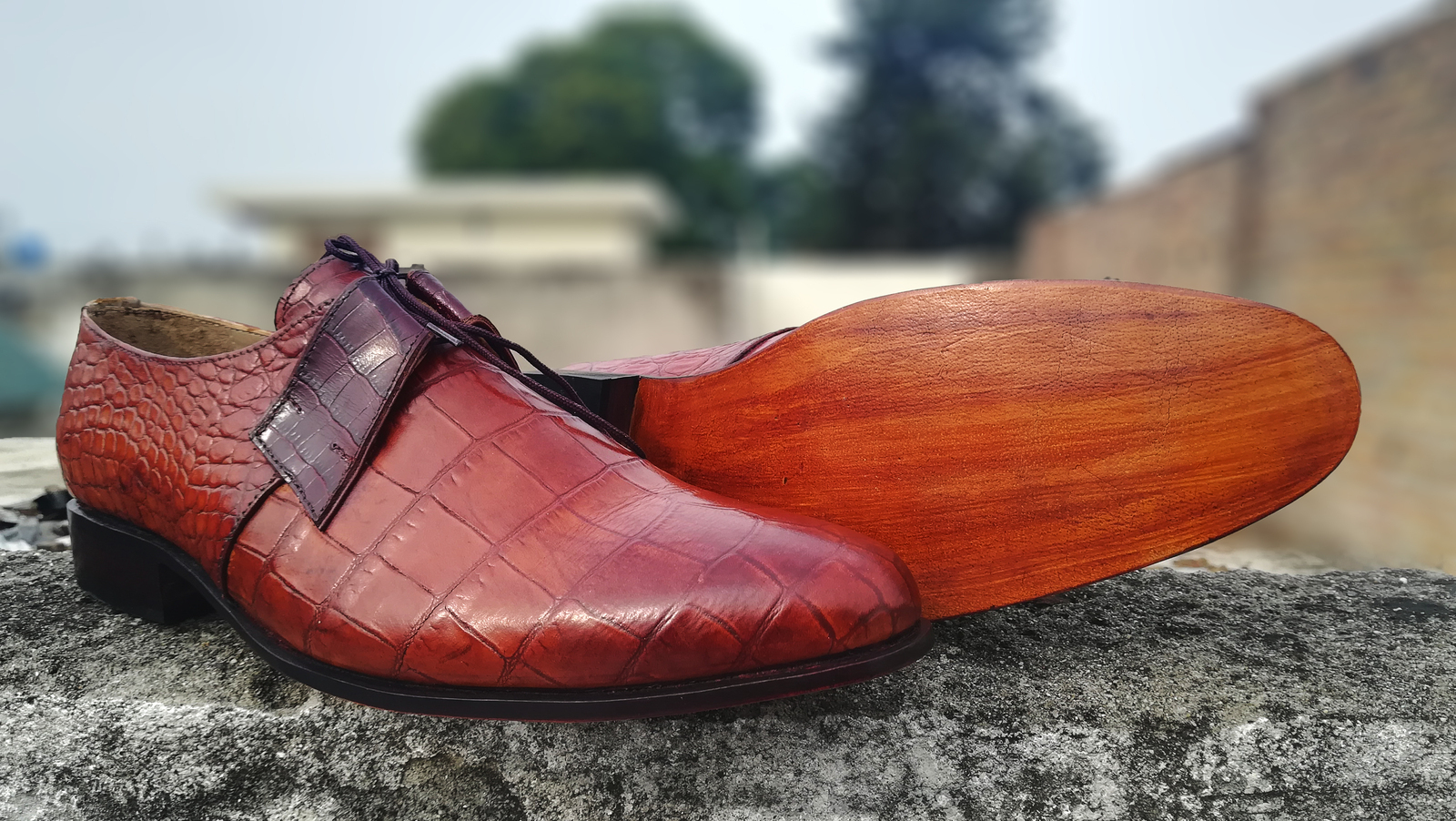 New Handmade Brown leather shoes, Men Alligator Lace Up Shoes, Men Brogue dress
