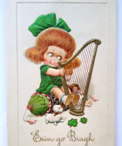 St Patrick&#39;s Day Postcard John Winsch Big Eyed Child Harp Series Erin Go Bragh - $945.90