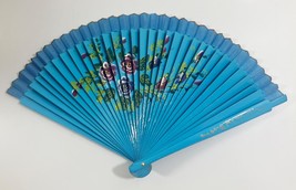 Floral Plastic Folding Fan Blue - $13.52 CAD