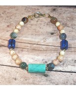Bracelet Bead Multi Color Various Materials 7&quot; Appx. Upcycled Handmade - $6.00
