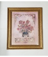 24&quot; Pink Floral Wall Hanging Gold Framed Cottage Shabby - £14.94 GBP