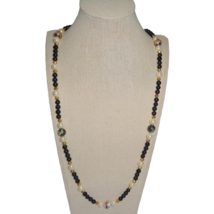 Vtg Round Black Glass Faux Pearl Floral Cloisonne Bead Beaded Necklace 3... - £31.27 GBP