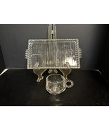 Vintage Hazel Atlas Ribbed Clear Glass Sip n Smoke Snack Tray with Cup - $21.64 CAD