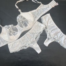 Victoria&#39;s Secret 32DDD,34D,36D Bra Set Thong Lot Coconut White Velour Velvet - £114.84 GBP