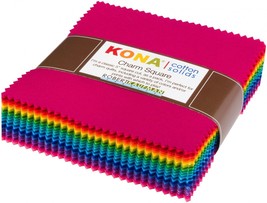 Robert Kaufman Kona Cotton Solids Bright 5 Inch Precut Squares 101pcs - £27.48 GBP