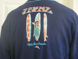 Tommy Bahama  Robe Mens S/M Blue Belted Embroidered Aloha Girl Surfing Paradise - £35.93 GBP