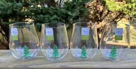 Set of 4 Stemless Acrylic Wine Glasses Floating Christmas Tree Inside New 21oz - £39.81 GBP