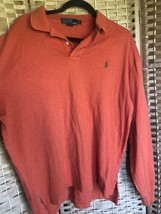 Men's Polo by Ralph Lauren Size Lg Orange L/S Green Horse Soft Touch Tshirt - £17.31 GBP