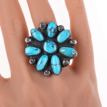 sz6 Vintage Navajo silver and turquoise cluster ring - £270.70 GBP