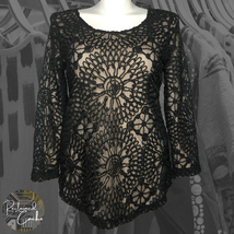 Soft Surroundings Womens Black Crochet Lined Long Sleeve Tunic Shirt Top... - £27.44 GBP