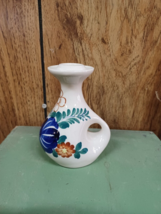 A Kowalska Polish Pottery Blue Yellow Red Green Flowers 5&quot; Candle Holder - £23.45 GBP