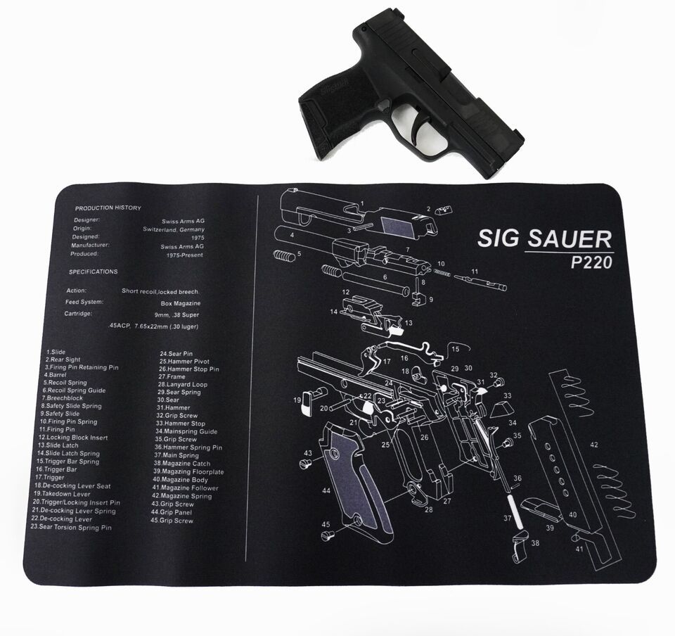 Gun Cleaning Mat for Sig Sauer P220 Breakdown Schematics Parts Diagram - $15.99