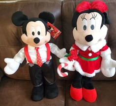 Disney Gemmy Mickey Mouse Plush &amp; Minnie Mouse Christmas Porch Greeters 24&quot; EUC - £35.12 GBP