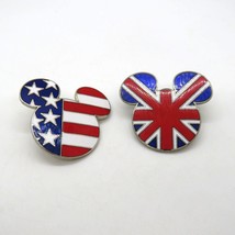 Lot 2 Disney Mickey Mouse Flag Pins United States United Kingdom Enamel - $21.78