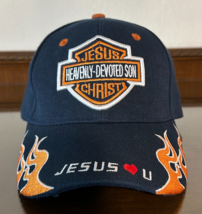 Harley Davidson Flaming Blue Baseball Hat Christian Jesus Christ Loves You  - $19.38