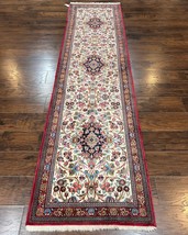 Wonderful Runner Rug 2.8 x 10 ft Floral Medallions Birds Handmade Wool Cream Red - £2,318.17 GBP