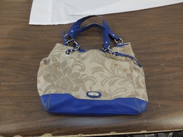 Alfred Dunner Women&#39;s Purse/Handbag Floral Design Tan &amp; Blue Button Clasp 50358 - £10.69 GBP