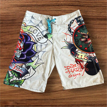 Don Ed Hardy Men’s Board Shorts Sz 34 Love Kills Skull Rose Surfer White - $29.65