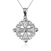 Sterling Silver Jerusalem Cross CZ Pendant Necklace - £19.66 GBP+