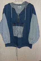 EXCELLENT WOMENS ACCORDEON PULLOVER DISTRESSED BLUE JEAN JACKET   SIZE M - £20.14 GBP