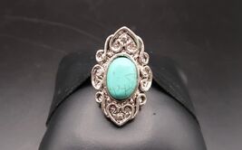 Vtg Silver Tone Southwestern Ring Turqouise OR Howlite Oval Cabachon Adj... - $19.99