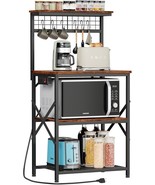 Furologee Kitchen Bakers Rack With Power Outlet, Microwave Oven, Rustic ... - $1,880.98 MXN