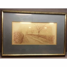 Colored Pencil Drawing by Jassen Marek 1968 of Corn Field with Trees Signed - £233.53 GBP