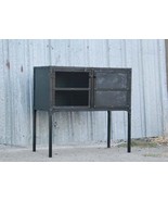 Vintage Industrial Buffet. Steel Media Console. Small Metal Liquor Cabinet. - £797.50 GBP