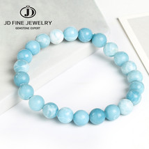JD Natural Larimar Stone Beaded Bracelet Women Fashion Blue Sea Striped Round Ge - £16.49 GBP