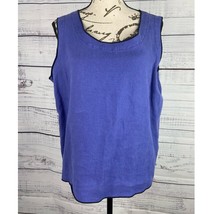 Hot Cotton Linen Top Womens M Blue Black Trim Sleeveless Scoop Neck Made... - £22.54 GBP