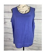 Hot Cotton Linen Top Womens M Blue Black Trim Sleeveless Scoop Neck Made... - $29.70