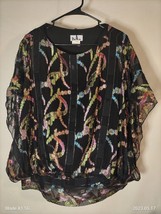 VTG USA Beautiful Multi Color Party Blouse Shiny Sheer Embroidery Size 11/12 - £25.40 GBP