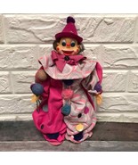 12” Vtg happy plastic face clown sand filled handmade pink magenta - $60.69 CAD