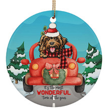 Cute Cockerpoo Dog Riding Red Truck Ornament Christmas Gift For Puppy Pet Lover - £13.25 GBP
