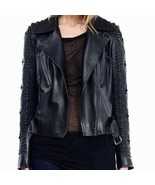Nour Hammour Woman Punk Black Metal Studded Punk Cowhide Leather Jacket ... - $260.99