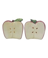 Vintage Red Apple Halves Salt and Pepper Shakers Ceramic Fruit Country K... - $13.10