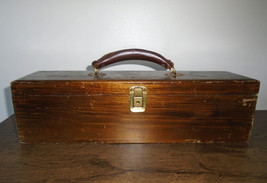 Nega File Wood Lantern Slide Vintage Storage Box Leather Handle Rustic Chippy - £43.51 GBP