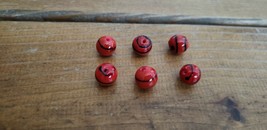 Beads (New) (6) Red Round Glass W/ Black Swirl - £5.80 GBP