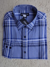 NWT Mens Claiborne L/S Cotton cssual slim fit Shirt Royal Blue Plaid S Slim - $16.82