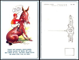 COMIC Postcard - &quot;Haw Haw I Won&#39;t Run&quot; Horse Sits On Ground, Jockey In S... - $2.84