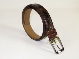 Men Genuine Leather Belt PIERO ROSSI Turkey Crocodile print Stitched 3071 Brown image 3