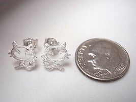 Kitty Cat Stud Earrings 925 Sterling Silver - £4.68 GBP