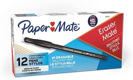Medium Point, Black, Paper Mate Erasermate Erasable Pens, 12 Per Box. - £17.55 GBP