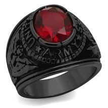 US Army Black Plated Stainless Steel Red Crystal Mens Ring TK316 - £15.01 GBP