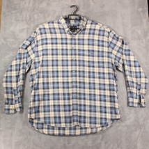 Eddie Bauer Flannel Shirt Mens XL Tan Blue Black Button Down Collar Tartan Plaid - £12.78 GBP