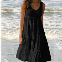  causual o neck sleeveless ruffles mini dress boho solid beach sundress oversized loose thumb200