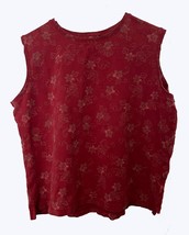 Woman&#39;s Dark Red Print Sleeveless Top, Scoop Neckline, Cotton/Spandex - $12.03