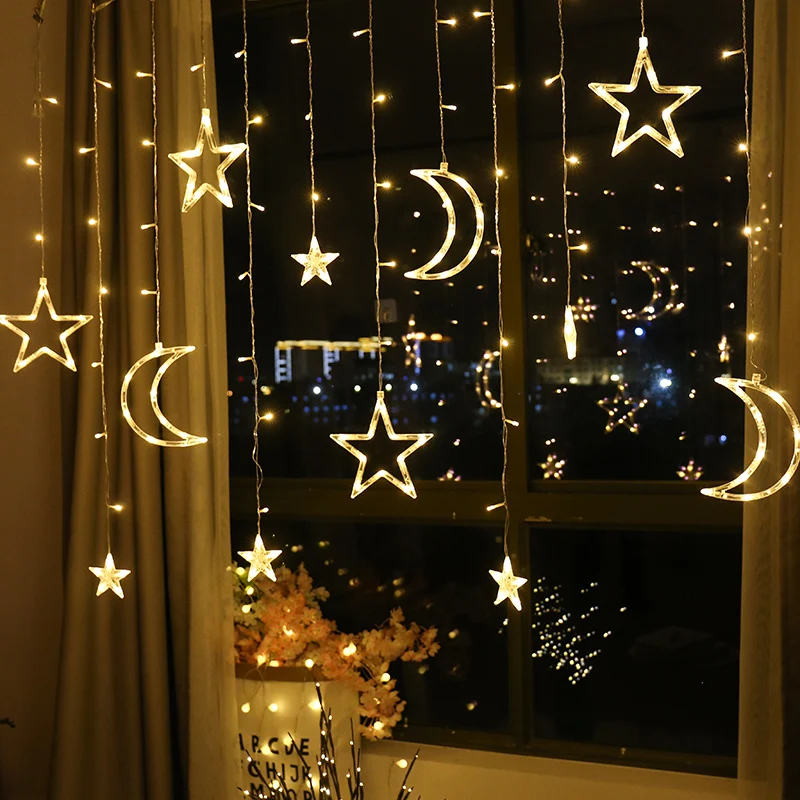 Moon  220V EU  LED Curtain Light Christmas Fairy Gars Outdoor Twinkle String Lig - £82.59 GBP