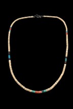 Vintage Santo Domingo Sterling Turquoise Coral Shell Heishi Beaded Necklace - £59.94 GBP