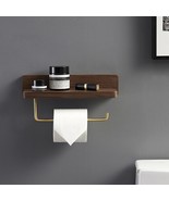 Black walnut wood toilet paper towel holder with shelf, Brass tissue rol... - $116.57 CAD